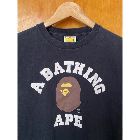 A BATHING APE BAPE College Font Graphic T Shirt Vintage Single Stitch Sz S Black - Picture 3 of 12